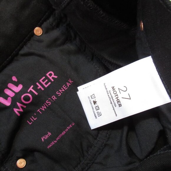NWT Mother The LIL Twister Sneak in Pitch Black Wide Leg Stretch Jeans 27 - Picture 8 of 11